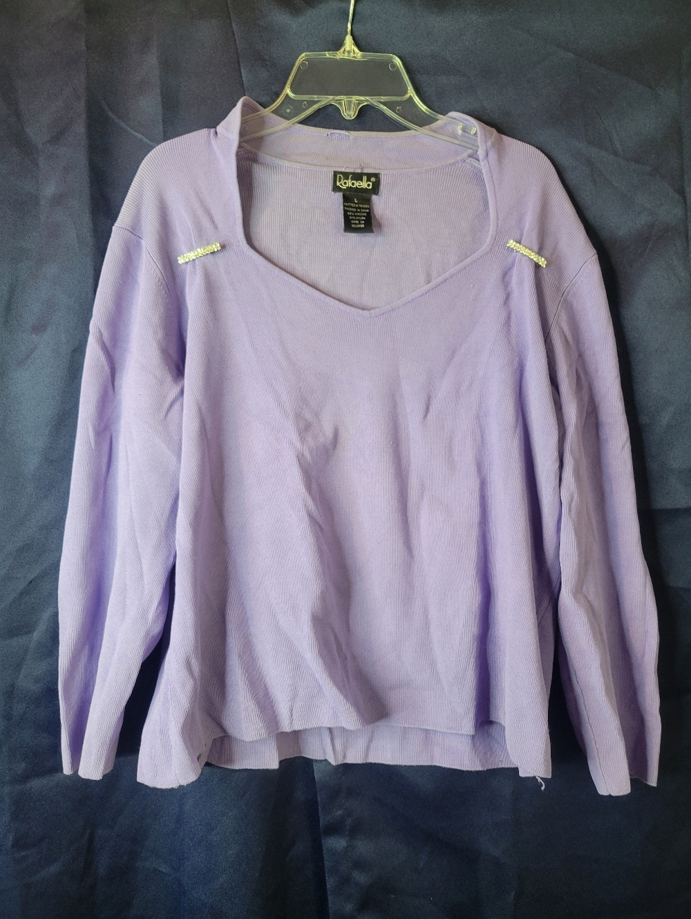 Rafaella Lilac Long Sleeve V-Neck Top with Shoulder Embellishments